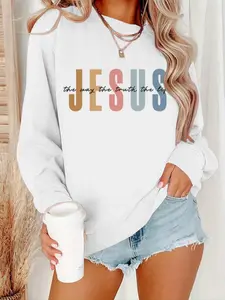 Women's Letter Print Drop Shoulder Sweatshirt, Casual Chic Fitted Long Sleeve Round Neck Pullover for Fall & Winter, Women's Clothes for Daily Wear