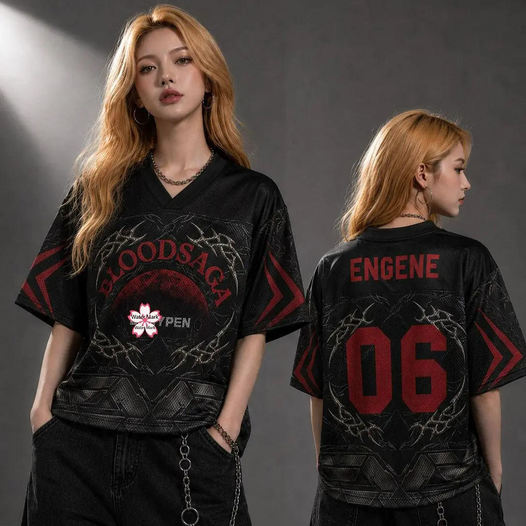 Kpop Boy Band Concert Outfit Football Jersey, Kpop Streetwear Croptop, Engene World Tour Merch Custom Kpop Jersey, Oversized Y2K Concert Top