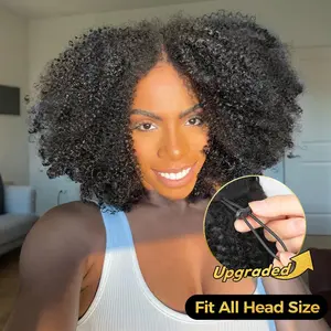 [Upgraded with Drawstring] OQ HAIR Afro Curly Wigs 250% Density Human Hair Wigs With Drawstring For Women V Part Wigs No Leave Out Upgrade U Part Wigs Beginner Friendly Fit All Head Sizes Looks Natural Vacation Hair Wig