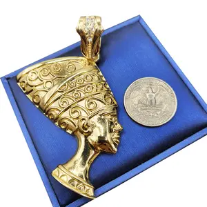 QUEEN NEFERTITI GOLD PLATED EGYPTIAN JEWELRY LARGE HIP HOP STYLE CHARM PENDANT