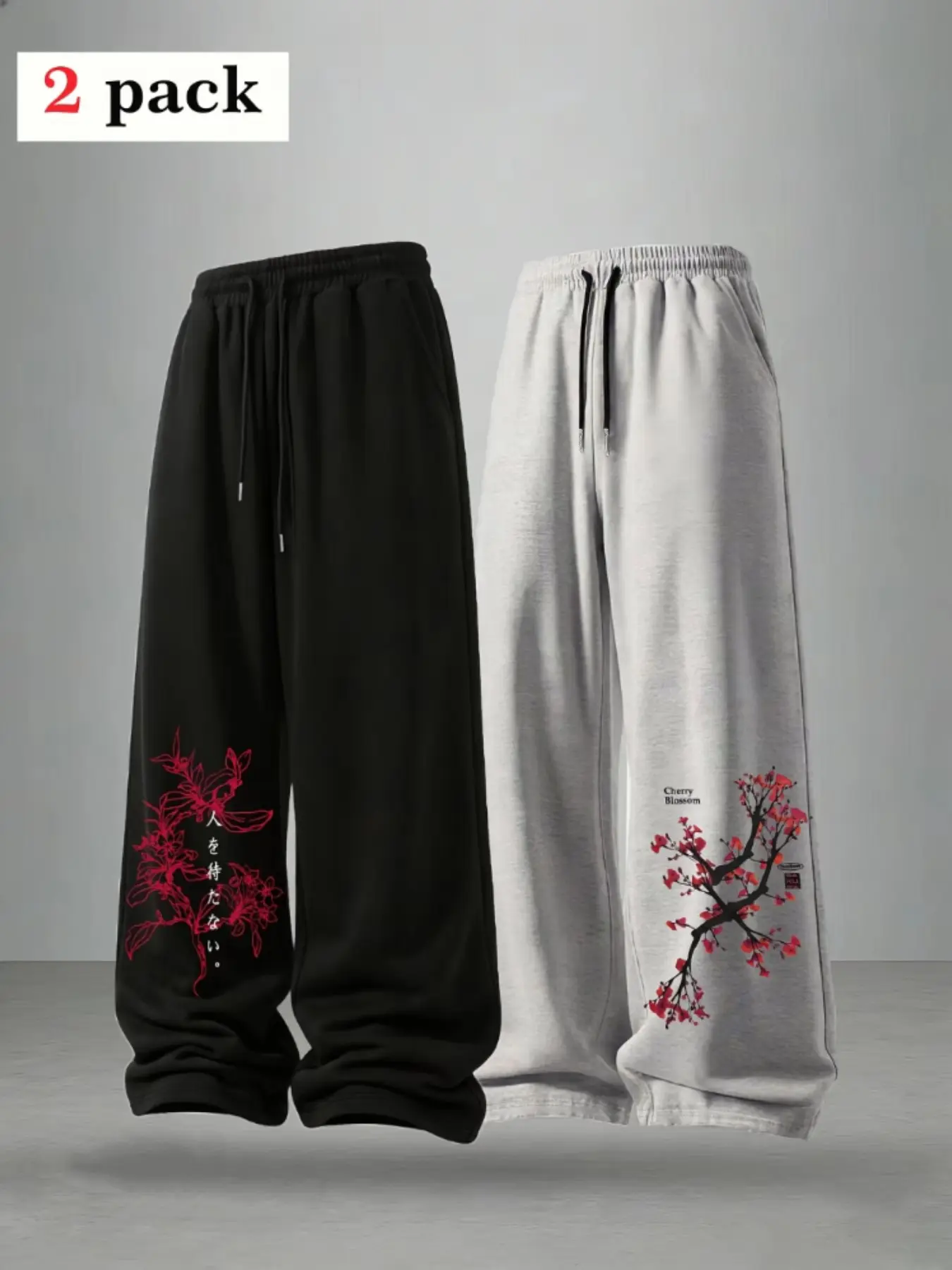 Men's Loose Floral Print Drawstring Sports Pants, Adjustable Waist, Outdoor Versatile Long Pants, Men's Straight Leg Casual Pants