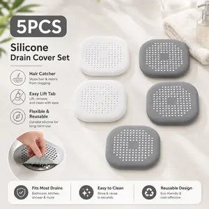 5-Pack Modern Universal Silicone Rubber Hair Catchers, Drain Protection Cover for Shower, Bath Sinks and Bathtubs, Clog-Free Drains Assurance, Bathtub
