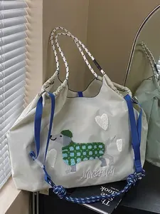 Ball Chain Dog New Towel Embroidery Shopping Bag Fashion Versatile Single Shoulder Crossbody Tote Bag Women's Bag Without Shoulder Strap