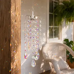 Crystal Sun Catcher, Hanging Suncatcher Chandelier Wind Chime, Handmade Rainbow Maker Indoor Outdoor Decor for Window Bedroom Courtyard Garden, Bless Gift