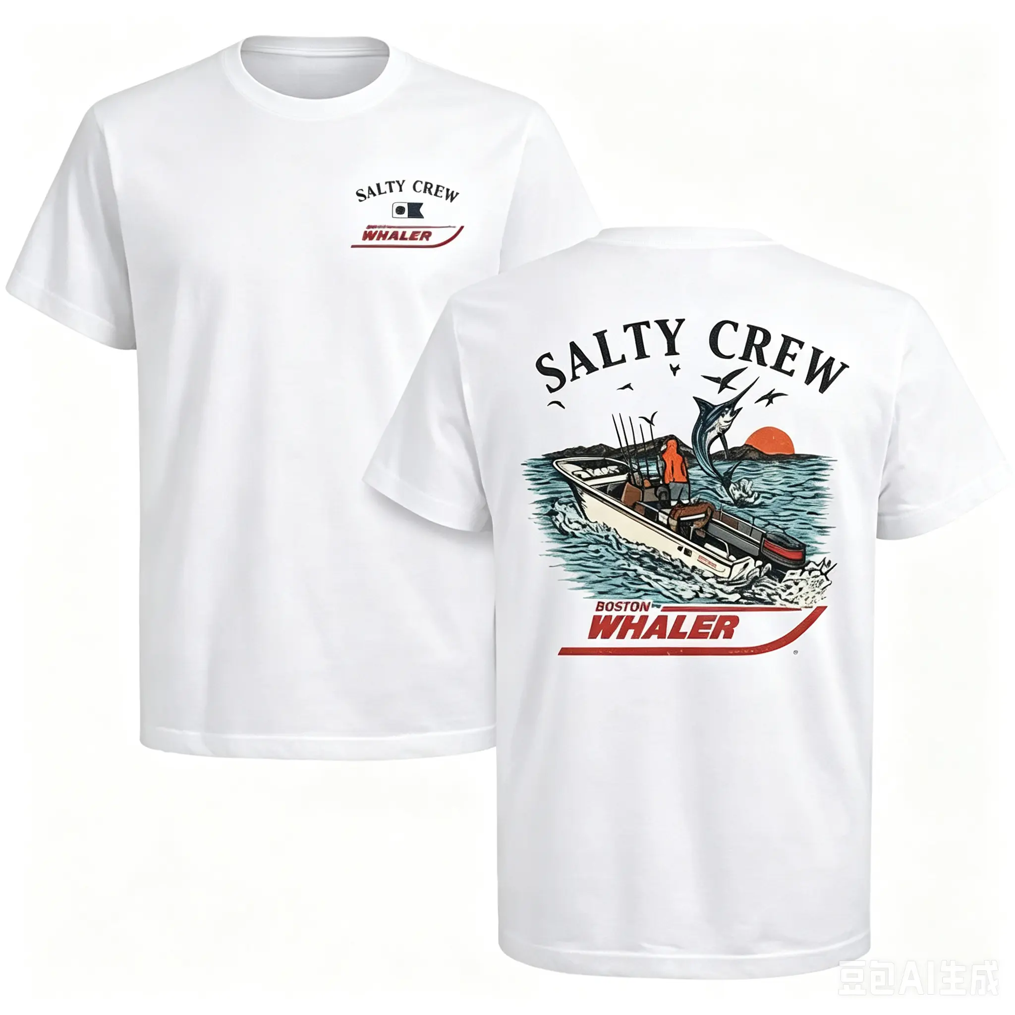 Men's Salty Crew Boston Whaler Short-Sleeve Loose Unisex Garment T-Shirt - Offshore Fishing Boat Graphic, Saltwater Angler Fabric Top, Ocean Fishing Gift