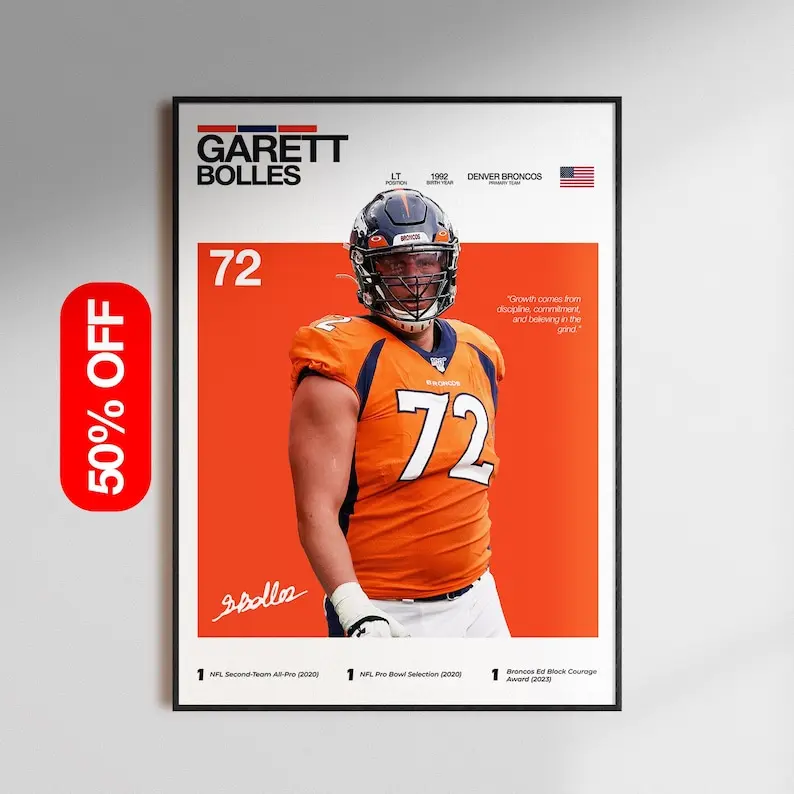 [Unframed Poster] Garett Bolles Poster, Denver Broncos Wall Art, NFL Football Print, Offensive Line , Sports Decor Gift for Broncos Fans