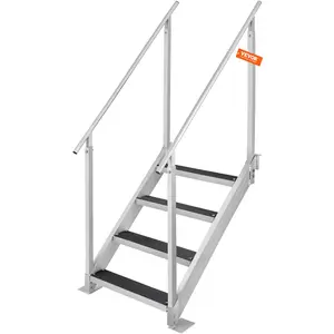VEVOR Dock Ladder 4 Step, TikTokShopBlackFriday, Dock Stairs 30''-38'' Adjustable Height, 500 lbs Load Capacity, Aluminum Pontoon Boat Ladder with Dual Handrails & Nonslip Rubber Mat for Ship/Lake/Pool/Marine Boarding