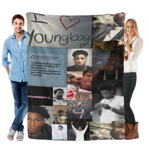 YoungBoy Never Broke Again Collage Christmas & Valentine’s Day Gift Flannel Blanket Bold Artist Portraits I Youngboy Text Song Lyrics Soft Vivid Fandom Flair Festive Romantic Gifting