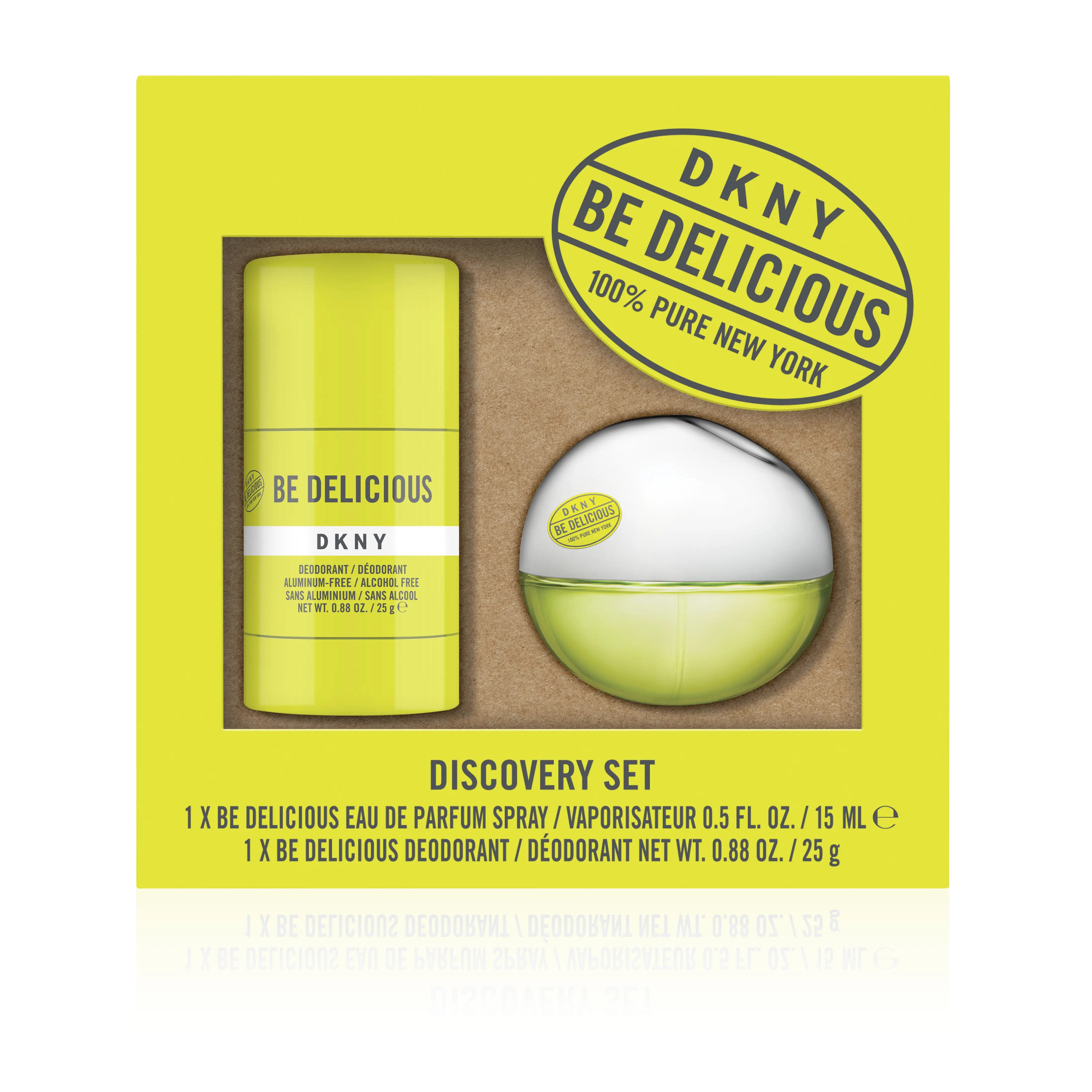 DKNY Be Delicious Discovery Set For Women - Eau de Parfum Mini Spray 0.5 Fl Oz/15ml & Aluminum Free Deodorant Stick 0.88 Oz/25g