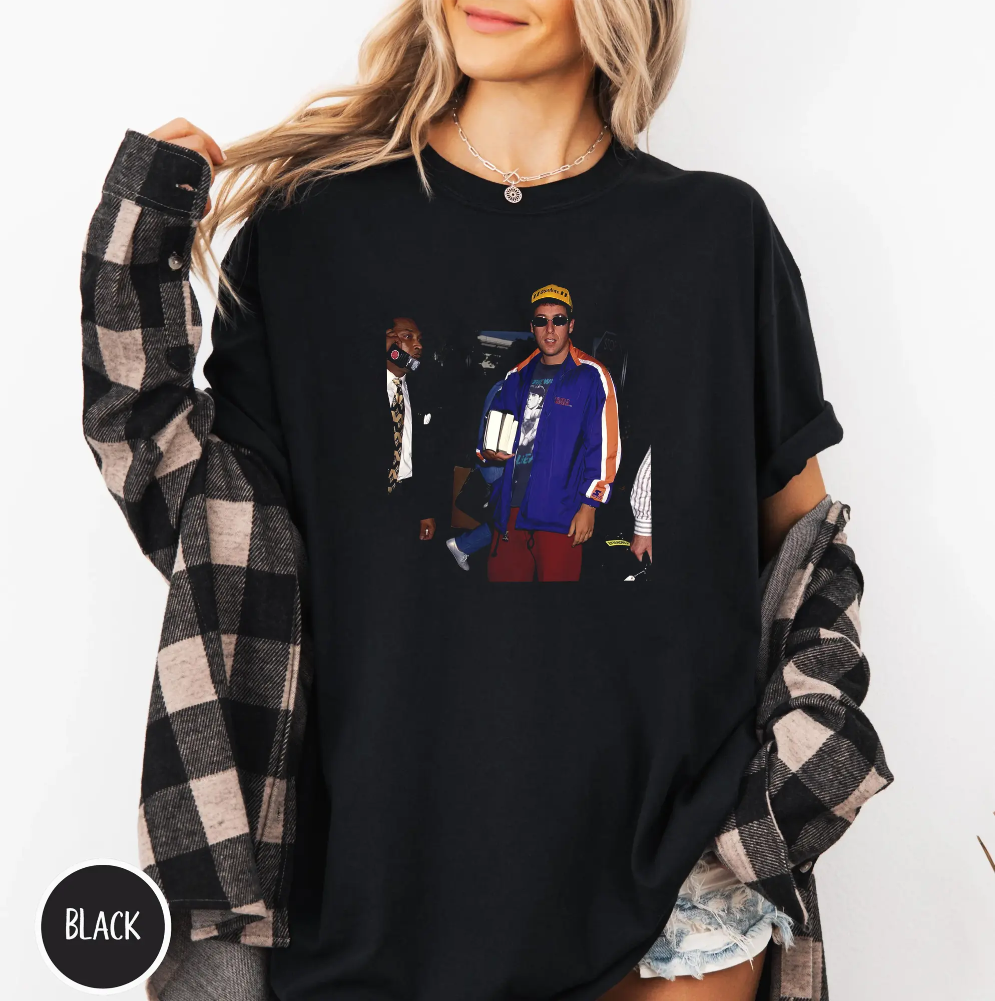 Women's Vintage Adam Sandler Graphic T-Shirt, 90s Retro Movie Style O-Neck Top, Lightweight Short Sleeve Cotton Streetwear, Tshirt, Comfortable, Fabric