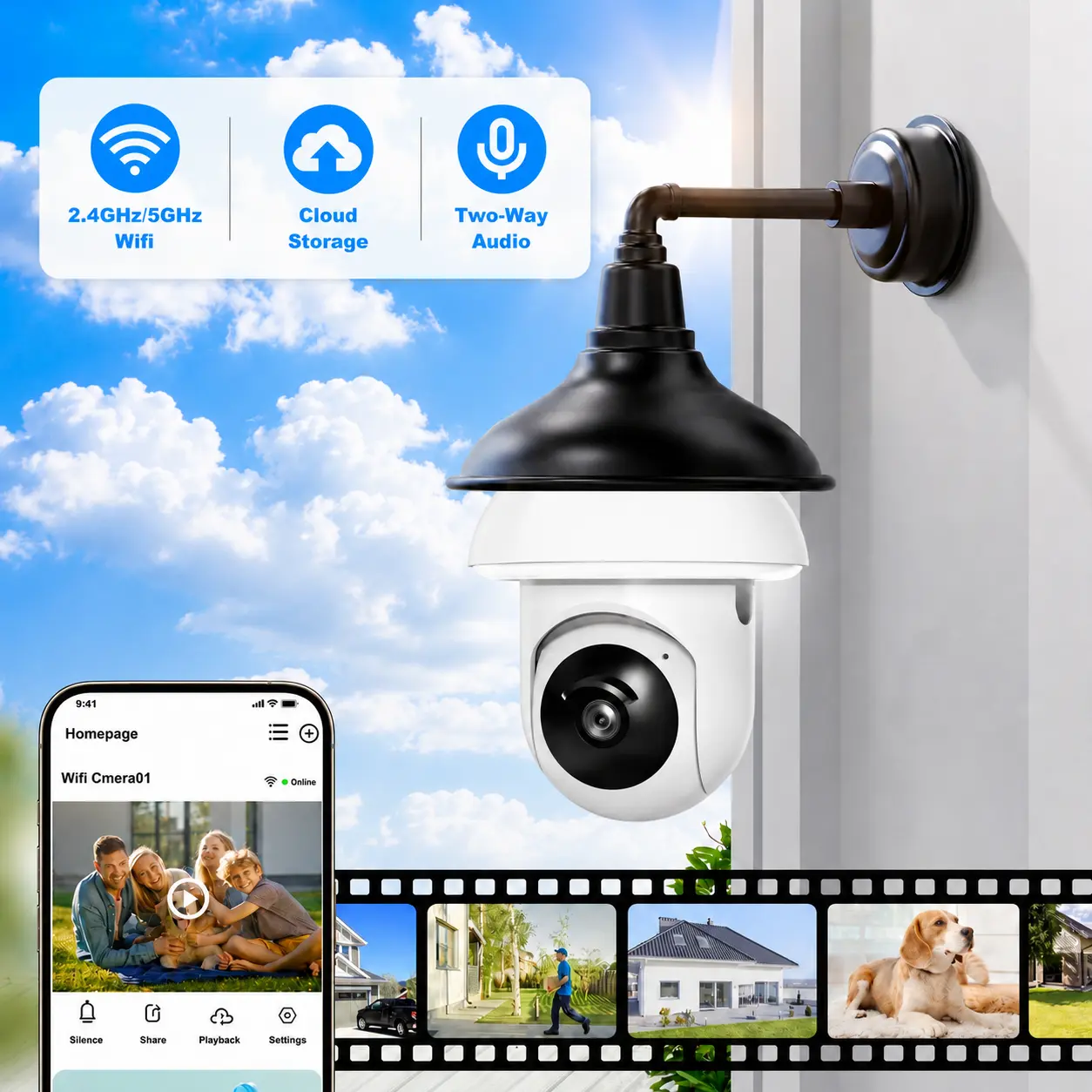 Light Bulb Security Camera 1080P HD, 2-in-1 WiFi Light Socket Camera with 360° Pan Tilt, Full Color Night Vision, Motion Detection Alerts, 2-Way Audio, Outdoor Home Security Camera for Porch Garage