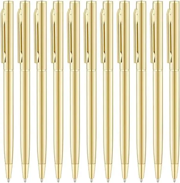 12-Pack Gold Ballpoint Pens, 1mm Black Ink Smooth-Writing Pens - Ideal for Office, Students - Perfect Wedding Gift Set