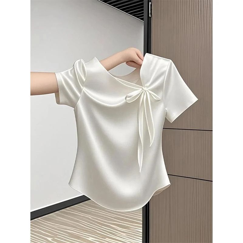 Fashionable And Versatile French Bow Short-sleeve T-shirt