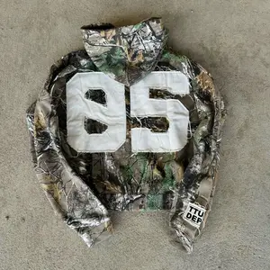 Leaf Camouflage Hoodie Cardigan - Zipper Sweatshirt Jacket, Patchwork Letters, Casual Loose, Long Sleeve Tops, Sports Outerwear Clothes