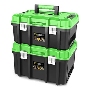 2pcs Tool Boxes Set - Lockable Organizer Toolbox with Removable Tray for Workshop &, Large Capacity, Green,PM-TOL-BX2-GR