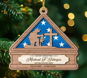 Personalized Folded Flag Memorial Ornament, Military Memorial Ornament, In Loving Memory, Memorial American Flag Ornament, Veteran Ornament