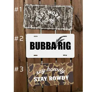 [ CAMO NATION ] "Eat More Beef" Bubba Rig Stay Rowdy Camo License Plate - Funny Country Truck Tag - Rugged Farm & Ranch Aluminum Plate - Southern Gift for Him