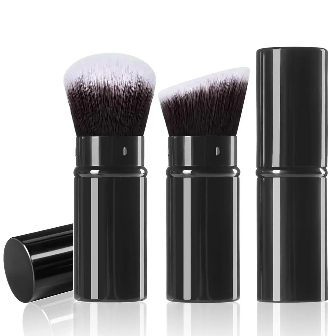 Retractable Kabuki Makeup Brush, 2 Pack Travel Face Powder Brush Set