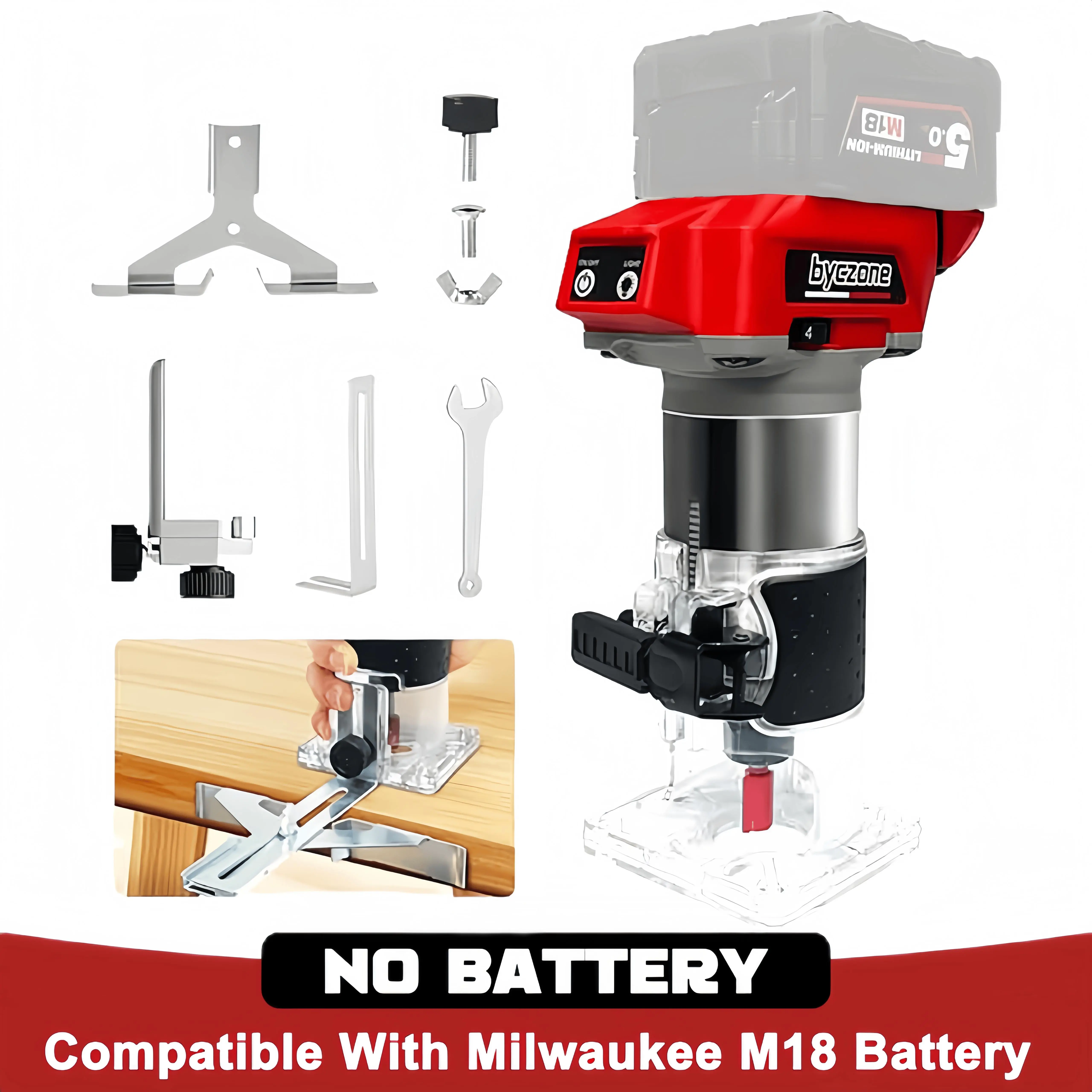800W Cordless Wooden Router Compatible with Milwaukee 18V Battery, 3000RPM Brushless Motor Router Connecting 12 1/4 Inch Router Bits, 6-Speed Settings (Battery Not Included)