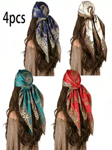 1/4 piece set women's scarf headscarf 90 large square scarf for spring and autumn, sunshade shawl dual-use, fashionable and versatile gauze scarf, leopard print chain square scarf