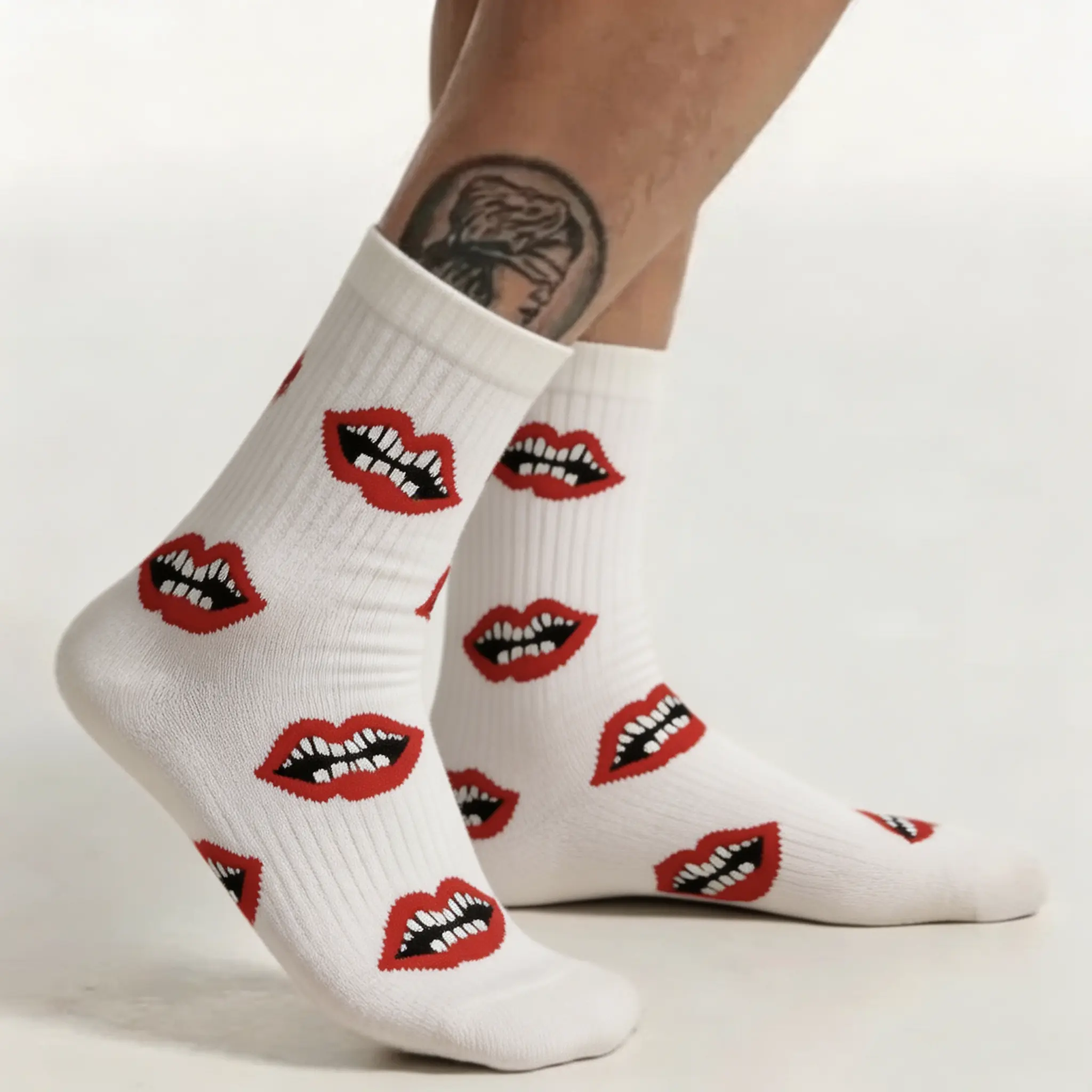 Stockings Towel Bottom High Tube Pure Cotton Sports Socks Red Stockings Trendy Socks Men and Women Embroidered Striped Skateboard Basketball Socks Mid Tube Socks Lip Socks Family Gifts