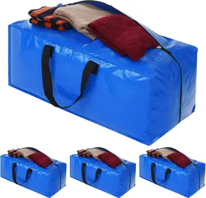 4 Pack Heavy Duty  Moving Bags Storage Tote -  Handles& Backpack Straps - Space Saving Storage Bags Alternative to Moving Boxes and Bins,Compatible with Ikea Frakta Cart, Blue