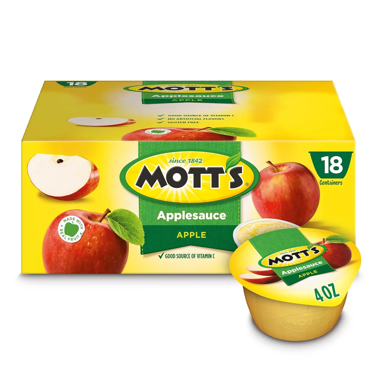 Mott's Applesauce, 4 Oz Cups, 18 Count, No Artificial Flavors, Good Source Of Vitamin C, Nutritious Option For The Whole Family Beverage
