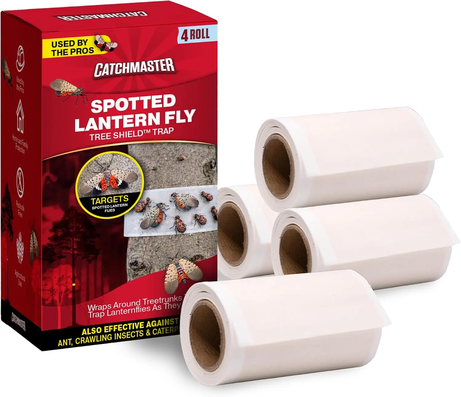 Catchmaster Tree Shield Lantern Fly & Ant Traps - 4 Rolls (30ft Each) Outdoor Adhesive Insect Barrier for Trees, Fruits & Plants, Home Garden Pest Control Supplies