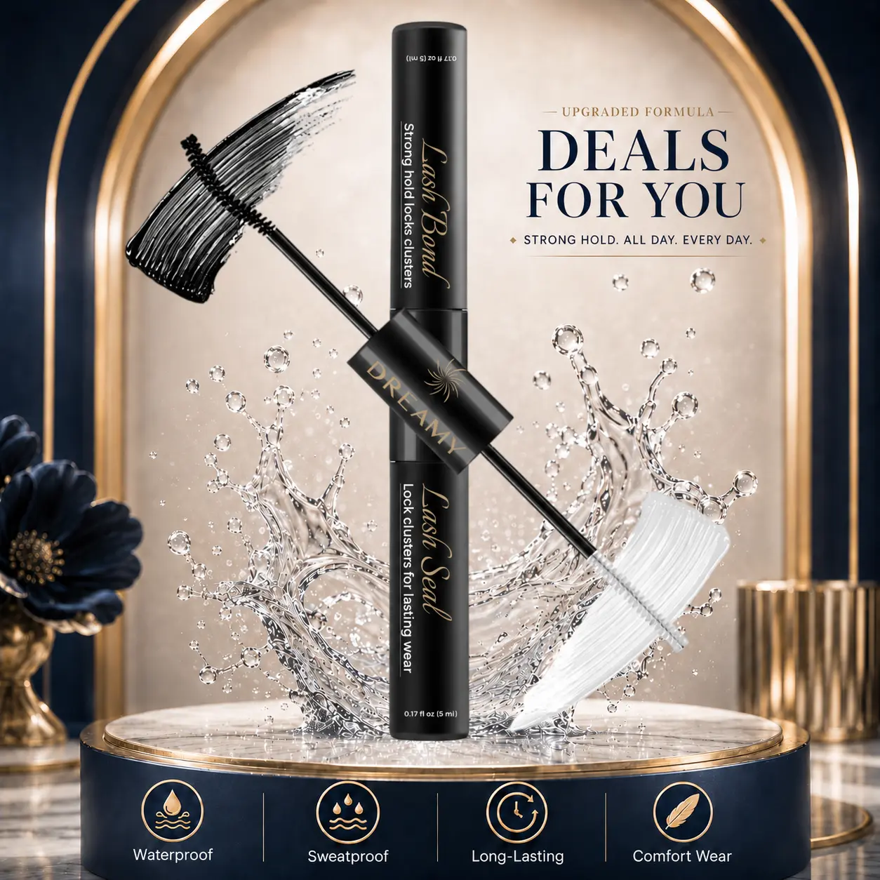 DREAMYBOND [Black & White Glue] 2-in-1 Bond & Seal Waterproof Glue for Lash Clusters Strong Hold Long-Lasting Hypoallergenic Lash Glue for Sensitive Eyes Beginner-Friendly DIY Lash Extension
