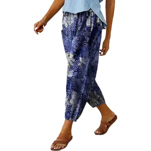 Women's Casual Lantern Tapered Harem Pants Loose Fit Style Flax Ankle Trousers Summer Baggy Slacks with Pocket bottoms outfits