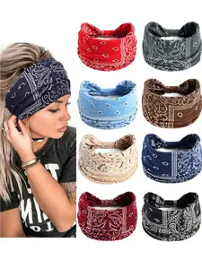 8-piece set of women's printed wide headband, Sweat wicking headband, elastic and comfortable, sports and sweat absorbing headscarf, dual-use headband for sports and leisure, suitable for daily outdoor wear