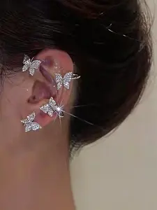 Elegant Vintage Butterfly Ear Cuffs, Sparkling Butterfly Earrings, No Piercing Clip-On Earrings, Fashionable Unisex Jewelry, All Seasons