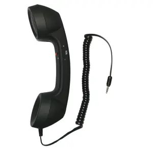Retro 3.5mm Round Plastic Audio Plug Telephone Handset - Mic, Microphone, Speaker for iPhone, iPad, Mobile Devices (Black)