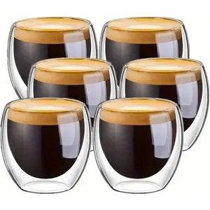 Double Layer Insulated Transparent Double Wall Glass Espresso Cup, Suitable for Tea Coffee Latte Cafe Milk Restaurant Use, Glass Cup Set, Clear Glass Cup
