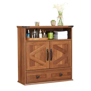 Bathroom Wall Cabinet, Wall Mounted Medicine Cabinet, Barn Doors & Adjustable Shelf, 25" h x 23.6" w x 9" d, Over Toilet Farmhouse Storage Cabinet for Kitchen, Laundry Room