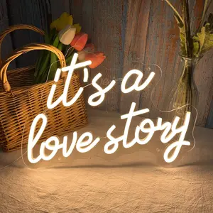 Love Story Neon Sign, Led Signs, Customizable Led Lights, Warm LED Wall Night Light, USB Powered Dimmable, Bedroom Living Room Wedding Party Decoration
