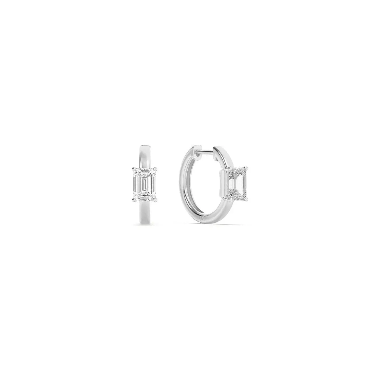 1.5Cttw Emerald Shaped Lab Grown Diamond (F/VS) Solitaire Huggie Earrings in 14K Gold