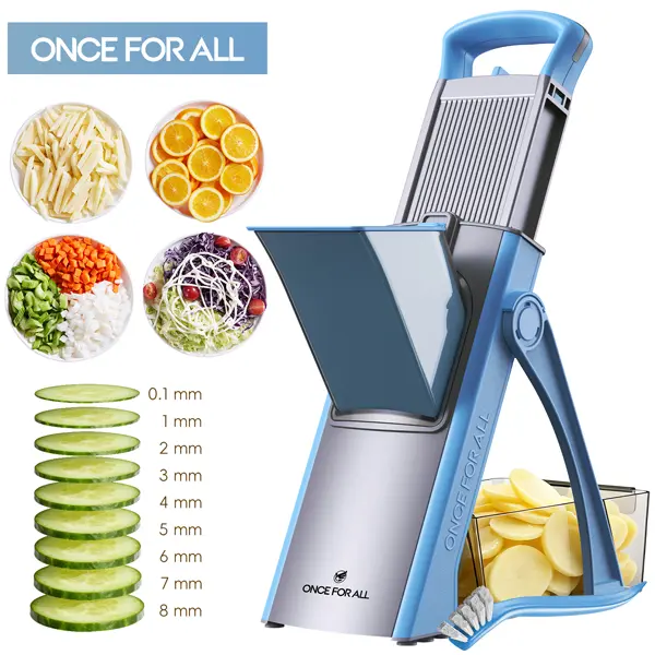 【ONCE FOR ALL 】ONCE FOR ALL Upgrade Safe Mandoline Slicer Plus, Biger Size, Adjustable Vegetable Food Chopper Potato Fries Cutter, Detachable Blade, Kitchen Chopping Artifact, Gift (SkyBlue)