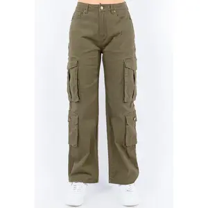 American Bazi Full Size Button Waist High Rise Cargo Pants Plus Size