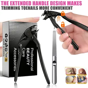 Extended Handle Nail Clippers (4.53in) - Curved Toenail Clippers - One-piece Stainless Steel Heavy-duty Nail Clippers - Suitable for the Elderly with Thick & Hard Nails, Reinforced Type - Anti-splash with Safety Lock