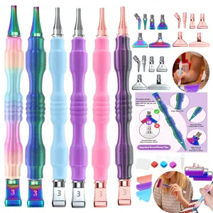 Macaron Color DIY Diamond Painting Pen Set, Craft, Diamond Painting Kits, Includes 6 Metal Drill Bits, Roller, Storage Box, Brush, Resin Clay, 5D Diamond Art Tools