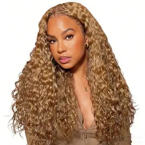 OQ HAIR #27 Honey Blonde Water Wave Glueless Wig Colored Human Hair 200% Density 7x5 Wear Go Wig With Drawstring Pre Cut Lace Front Wig Beginner Friendly