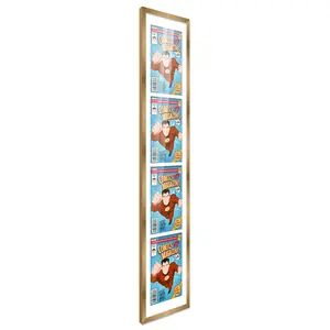 Comic Book Frame with Mat for 4 Silver Age Comics Published Between 1956 and 1970 - Bronze Wood Comic Frame With White Mat for 7.125x10.5 Comics - 11.25x47 Frame Size