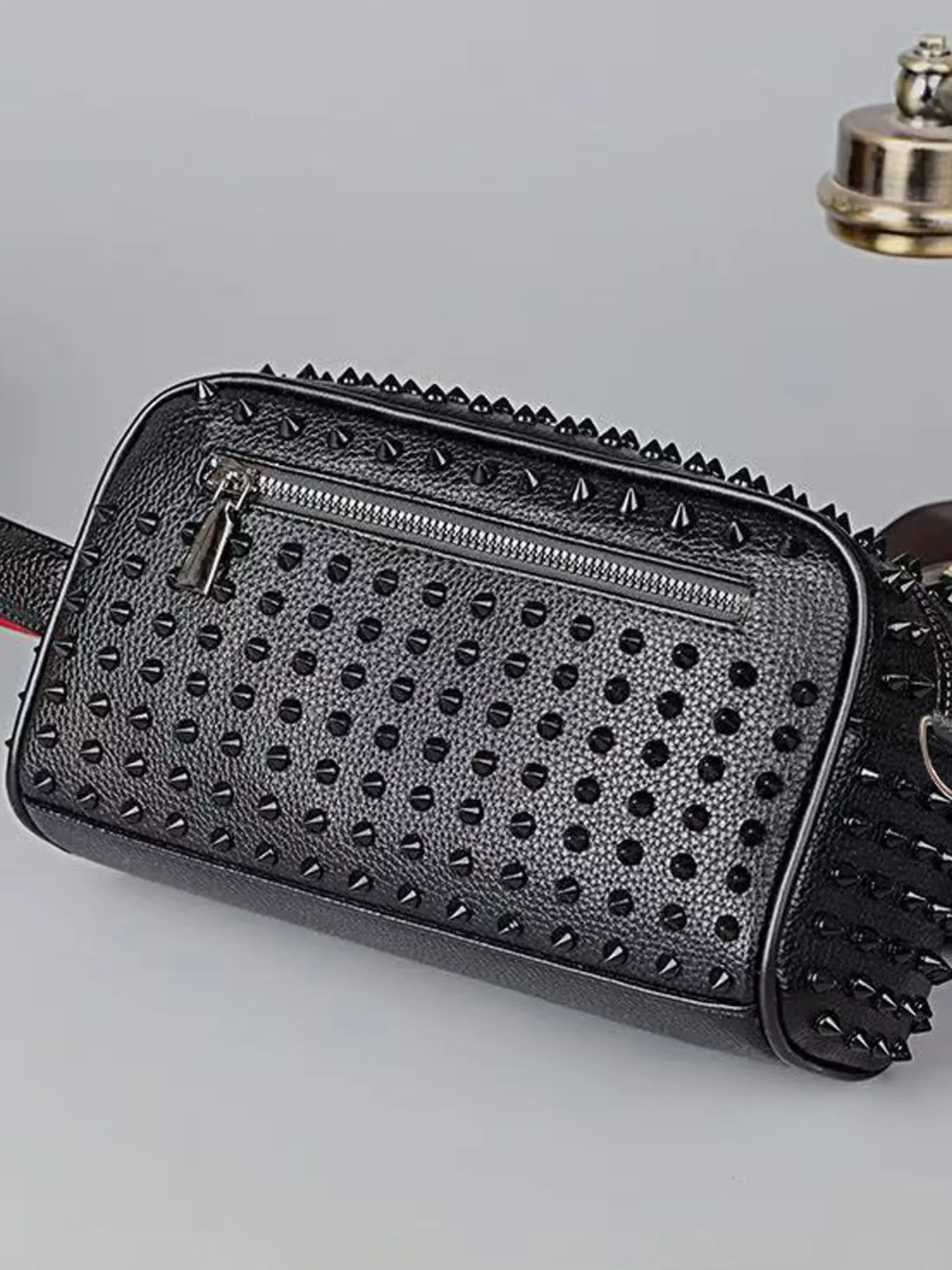 Men's Punk Rivet Studded Crossbody & Clutch Bag, 2-in-1 Convertible PU Leather Sling Bag with Detachable Strap, Multi Compartment Casual Shoulder Bag for Street Style, Perfect Gift For Men