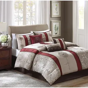 212 MAIN Madison Park Donovan 7-Piece Modern Embroidered Reptile & Amphibian Decor Comforter Set - California King Size, Red, Microfibre-Polyester Fill, Machine Washable