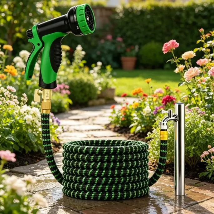 Expandable Flexible Water Hose 50FT Latex Core with 3/4" Solid Brass Fittings 4X Burst Pressure Anti-Kink Lightweight Design for Yard Car Wash Pet Bath Garden Watering System