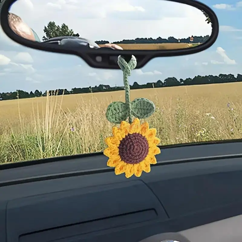 Sunflower Design Car Rearview Mirror Hanging Ornament, Flower Design Car Mirror Pendant, Car Interior Decoration Accessories, Car Trinkets, Aesthetic Car Accessory, Car Decorations, Car Ornaments
