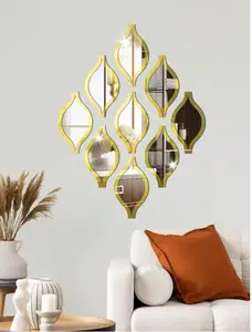 5PCS Teardrop Mirror Wall Decor Acrylic Gold Frame 7.0in x 3.9in Ultra Clear Mirror Surface Strong Adhesive Boho Vintage Farmhouse Gifts for Apartment Living Room Bathroom Bedroom