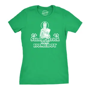 Womens Saint Patrick Is My Homeboy Tee Funny St Patty Day Cool Novelty T Shirt Funny Womens T Shirts Cute Vintage Fashion Casual Ladies T-Shirt Gift Saint Patrick's Day Tops for Women Funny Music Top Women's Green