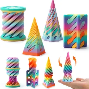 Pack Impossible Cone Fidget Toys, Pastel Color 3D Printed Spiral Cone Flexible Impossible Pyramid Passthrough Fidget Toys for Stress Relief, Kids Adults Easter Gifts for Classroom
